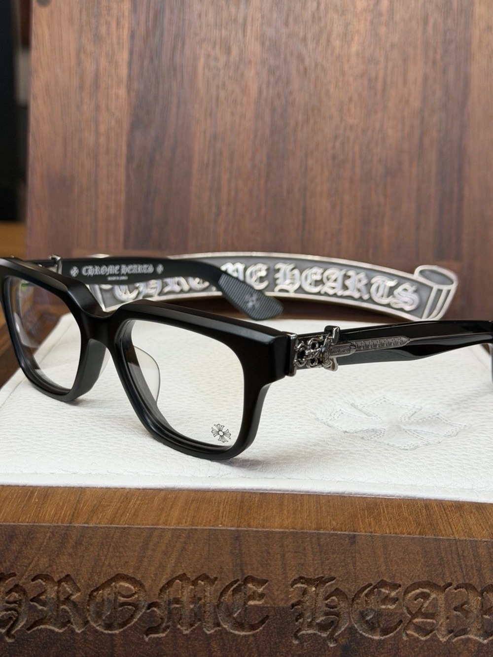 Chrome Hearts Black Men's Eyewear with Silver Cross Accents
